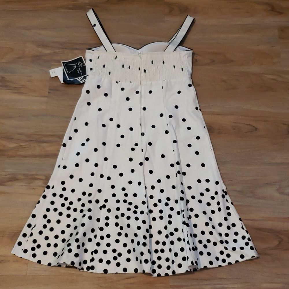 🔸️NWT Madison Leigh White Polka Dot Stretchy Sleeveless Dress Petite 10 - Picture 3 of 12